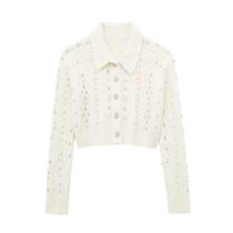 Fashion Off-white Beaded Knitted Sweater