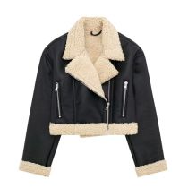 Fashion Black Blended Lapel Multi-zip Jacket