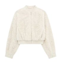 Fashion Off-white Blended Plush Stand Collar Jacket