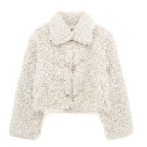 Fashion Off-white Blended Lapel Horn Button Jacket