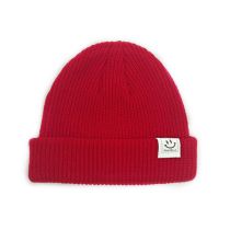 Fashion Red Acrylic Knitted Smiley Patch Beanie