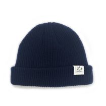 Fashion Navy Blue Acrylic Knitted Smiley Patch Beanie