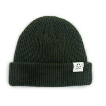 Fashion Armygreen Acrylic Knitted Smiley Patch Beanie