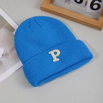 Fashion Lake Blue Letter Embroidered Wool Knitted Beanie