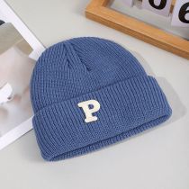 Fashion Light Blue Letter Embroidered Wool Knitted Beanie