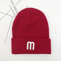 Fashion Claret Letter Embroidered Knitted Beanie