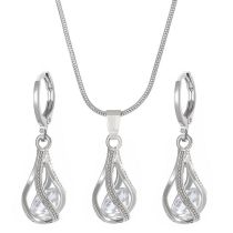 Fashion White Copper Inlaid Zirconium Rotating Drop Necklace Earrings Set