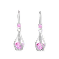 Fashion Pink Earrings Copper Inlaid Zirconium Rotating Drop Necklace Earrings Set