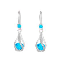 Fashion Blue Earrings Copper Inlaid Zirconium Rotating Drop Necklace Earrings Set