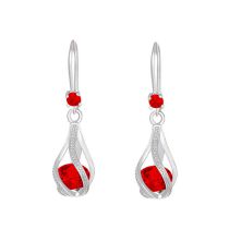 Fashion Red Earrings Copper Inlaid Zirconium Rotating Drop Necklace Earrings Set