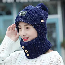 Fashion Navy Blue Acrylic Knitted Patch Neck Scarf And Mask Integrated Hood