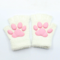 Fashion Gloves White Pair Velvet Silicone Padded Cat Claw Fingerless Gloves