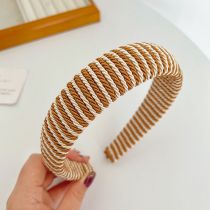 Fashion Brown Striped Sponge Headband Fabric Striped Wide-brimmed Headband