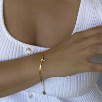 Fashion 17+4cm White Bracelet Copper Inlaid Zirconium Geometric Snake Bone Chain Bracelet