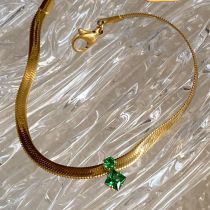 Fashion 17+4cm Emerald Bracelet Copper Inlaid Zirconium Geometric Snake Bone Chain Bracelet