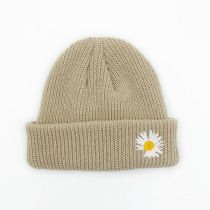 Fashion Beige Daisy Embroidered Knitted Beanie