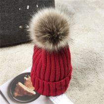 Fashion Red Adult Model Acrylic Knitted Wool Ball Beanie