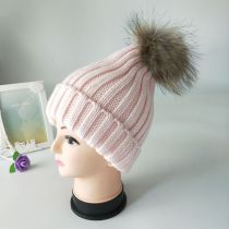 Fashion Pink Adult Version Acrylic Knitted Wool Ball Beanie