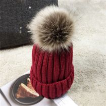 Fashion Burgundy Childrens Style Acrylic Knitted Wool Ball Childrens Beanie