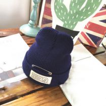 Fashion Navy Blue Acrylic Knitted Label Beanie