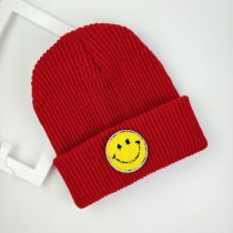Fashion Red Smiley Face Patch Knitted Beanie