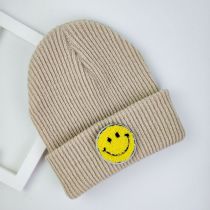 Fashion Beige Smiley Face Patch Knitted Beanie