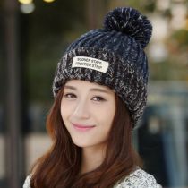 Fashion Navy Blue Colorblock Knitted Patch Beanie