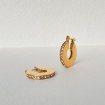 Fashion Gold Titanium Steel Gear Earrings With Diamonds
