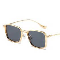 Fashion Gold Frame Gray Piece Parallel Bars Striped Square Sunglasses