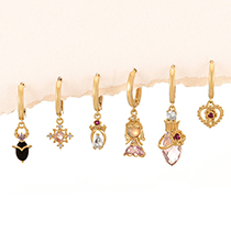 Fashion Gold Copper Inlaid Zirconium Princess Love Pendant Earring Set Of 6 Pieces