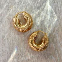 Fashion Gold Titanium Steel Horn Spring Round Earrings