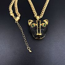 Fashion Black Panther Copper Inlaid Diamond Leopard Head Mens Necklace