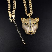 Fashion White Leopard Copper Inlaid Diamond Leopard Head Mens Necklace