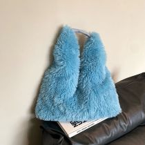 Fashion Blue Plush Large Capacity Tote Bag