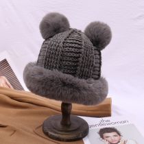Fashion Dark Gray (double Ball) Wool Ball Knitted Hat