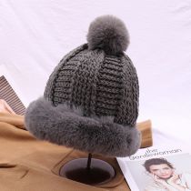 Fashion Dark Gray (single Ball) Acrylic Plush Patchwork Knitted Beanie