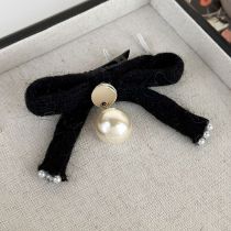 Fashion C Black Model Wool Bow Pearl Hairpin