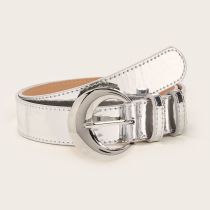 Fashion 3.3cm Semicircular Pin Buckle Silver Mirror Leather Mirror Moon Buckle Wide Belt