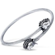 Fashion Steel Color Stainless Steel Wolf Head Cable Mens Open Bracelet