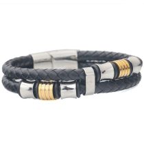 Fashion Gold Leather Braided Double Layer Mens Bracelet