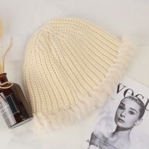 Fashion Beige Wool Patchwork Knitted Pullover Hat