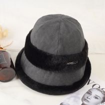 Fashion Gray Hat + Black Velvet Plush Laminated Patchwork Pullover Hat