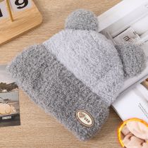 Fashion Light Gray Top + Dark Gray Top Plush Colorblock Knitted Patch Beanie