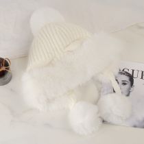 Fashion Milky White Acrylic Paneled Plush Knitted Beanie