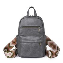 Fashion Grey Pu Printed Wide Strap Backpack