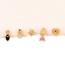 Fashion Gold Copper Inlaid Zirconium Cartoon Princess Earring Set Of 5 Pieces
