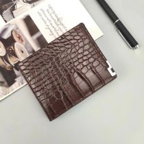 Fashion Dark Brown Pu Crocodile Pattern Zipper Wallet