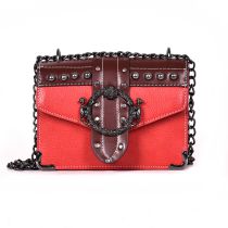 Fashion Red Pu Rivet Flap Crossbody Bag