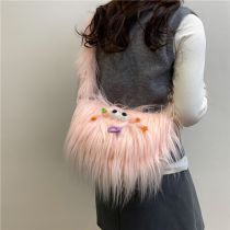 Fashion Pink Plush Monster Crossbody Bag