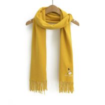 Fashion Yellow Snowman Embroidery Christmas Embroidered Cashmere Fringed Scarf